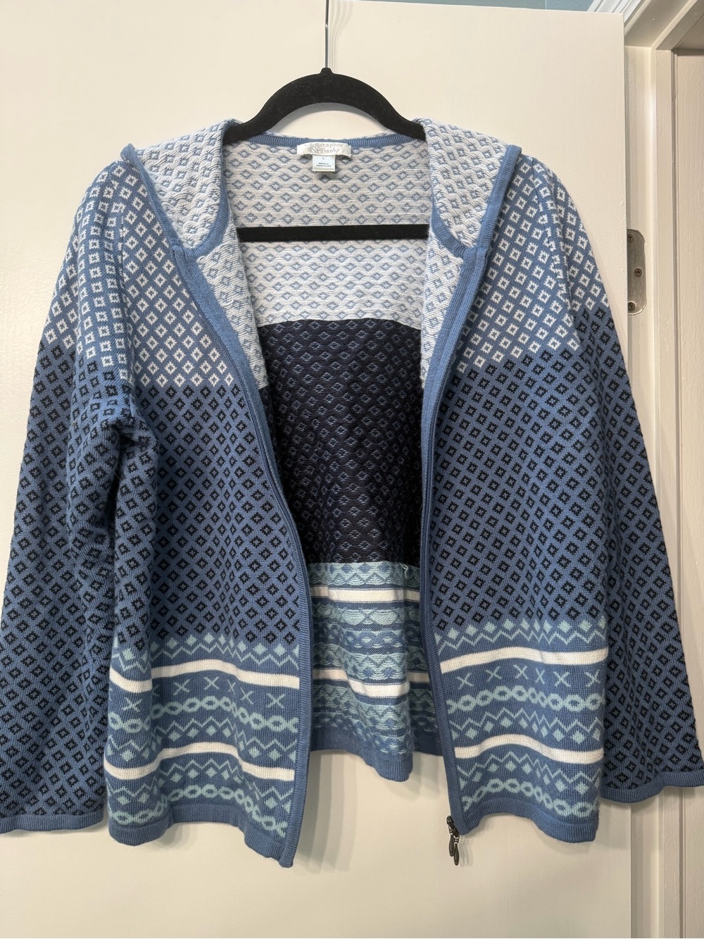 Christopher & Banks Blue Patterned Hooded Zip Cardigan